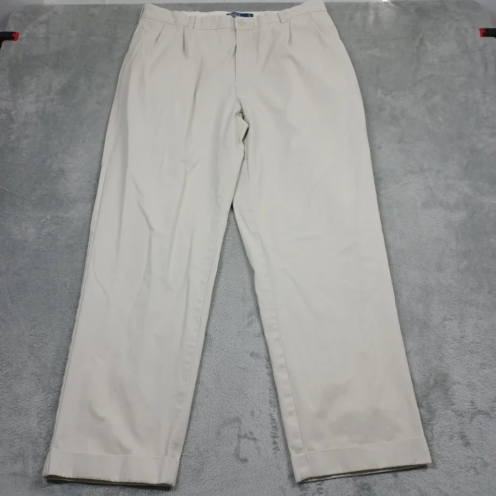 Vintage Polo Ralph Lauren Pants‎ Mens 38x30 Beige Hammond Pleated Cotton Preppy